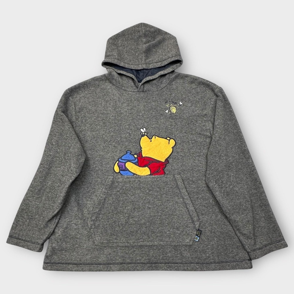 Disney Winnie the Pooh Hoodie Womens L Gray Fleece 100 Acre Wood Pullover Bees